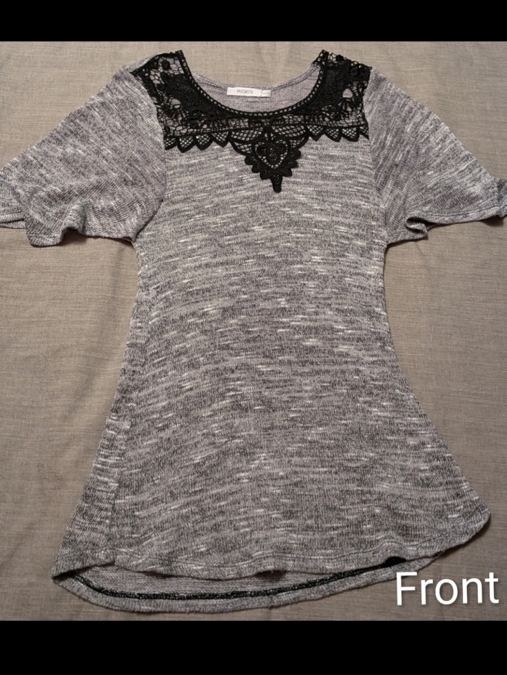 Ricki's Grey Blouse with Lace Neckline